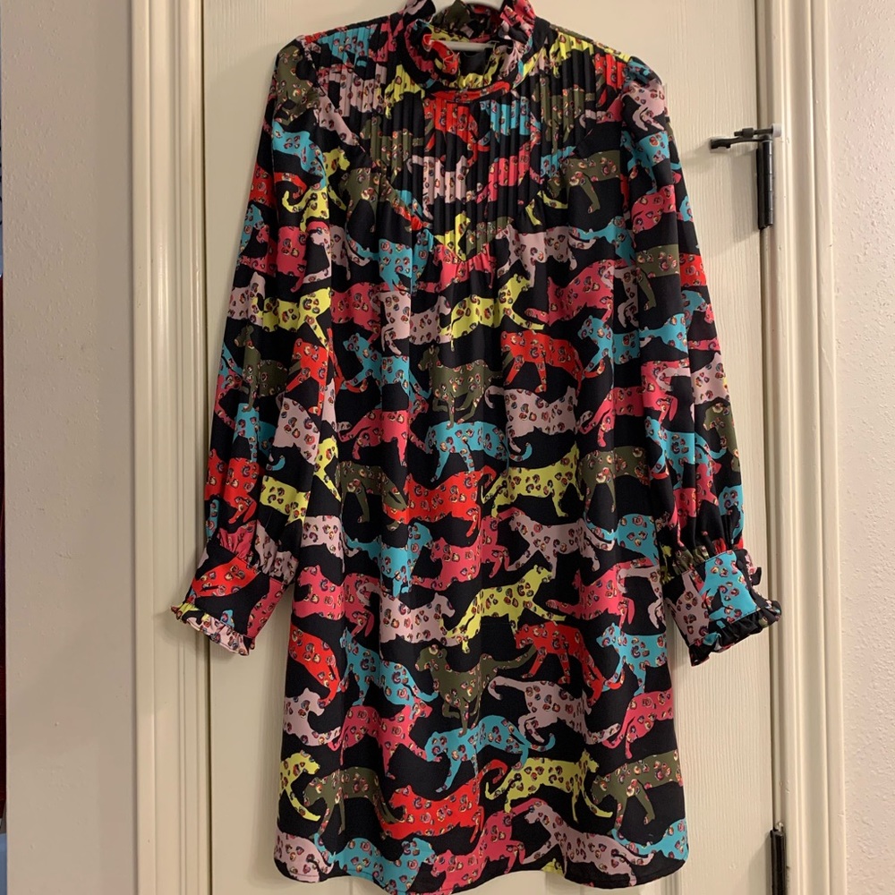 Crosby by Mollie Burch | Pleated Hart Dress in Leaping Leopard M